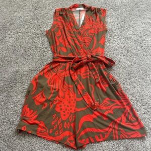 New York & Company Red and Olive Patterned Romper